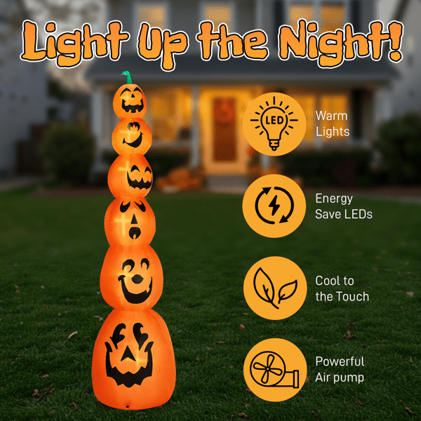 Alvantor 9 Ft Stacked Pumpkins Halloween Inflatable with 6 Warm White LED Lights, Orange