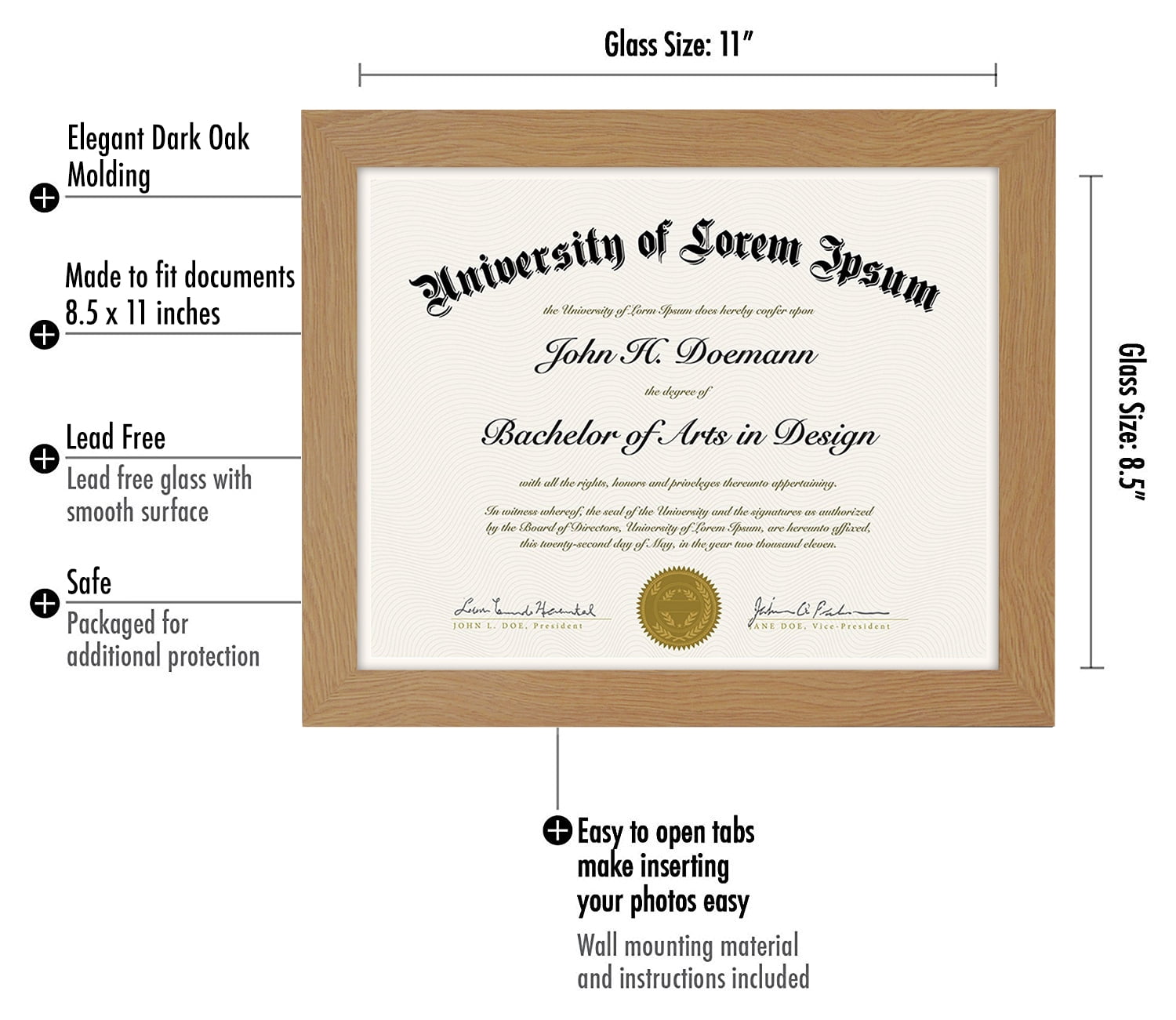 Americanflat 8.5x11 Diploma Frame with Shatter-Resistant Glass - Set of 2 - Document Frame with Engineered Wood - Legacy Collection - Certificate Frame for Tabletop and Wall Display - Dark Oak