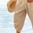 thumbnail image 3 of GLESTORE Men's Linen Pants Mens Capri Pants Elastic Waist Summer Beach Casual Light Khaki L, 3 of 3
