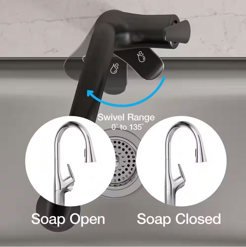 KOHLER Safia 1-Handle Pull Down Sprayer Kitchen Faucet with Integrated Soap Dispenser in Matte Black