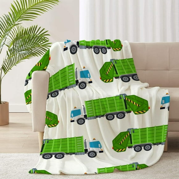 Camion Poubelle Vert Flanelle Couvertures Légères Couverture en Peluche Douce pour Canapé et Lit 50"x40 Pouces pour Enfants