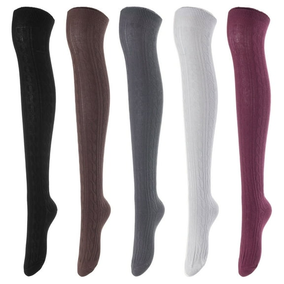 Lovely Annie Women's 5 Pairs Over Knee High Thigh High Cotton Socks A1024 Size 6-9