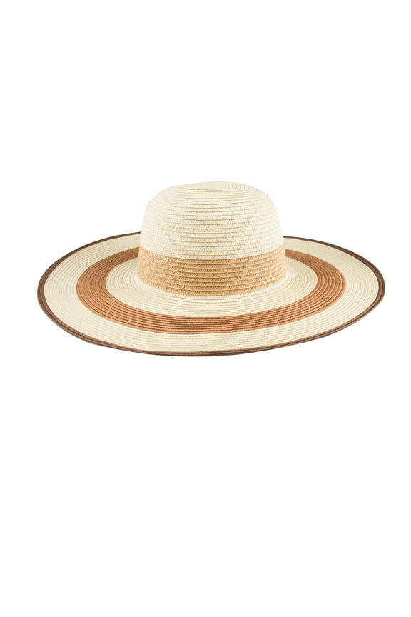 Women's Straw Wide Brim Fedora Hat withGeometric Band