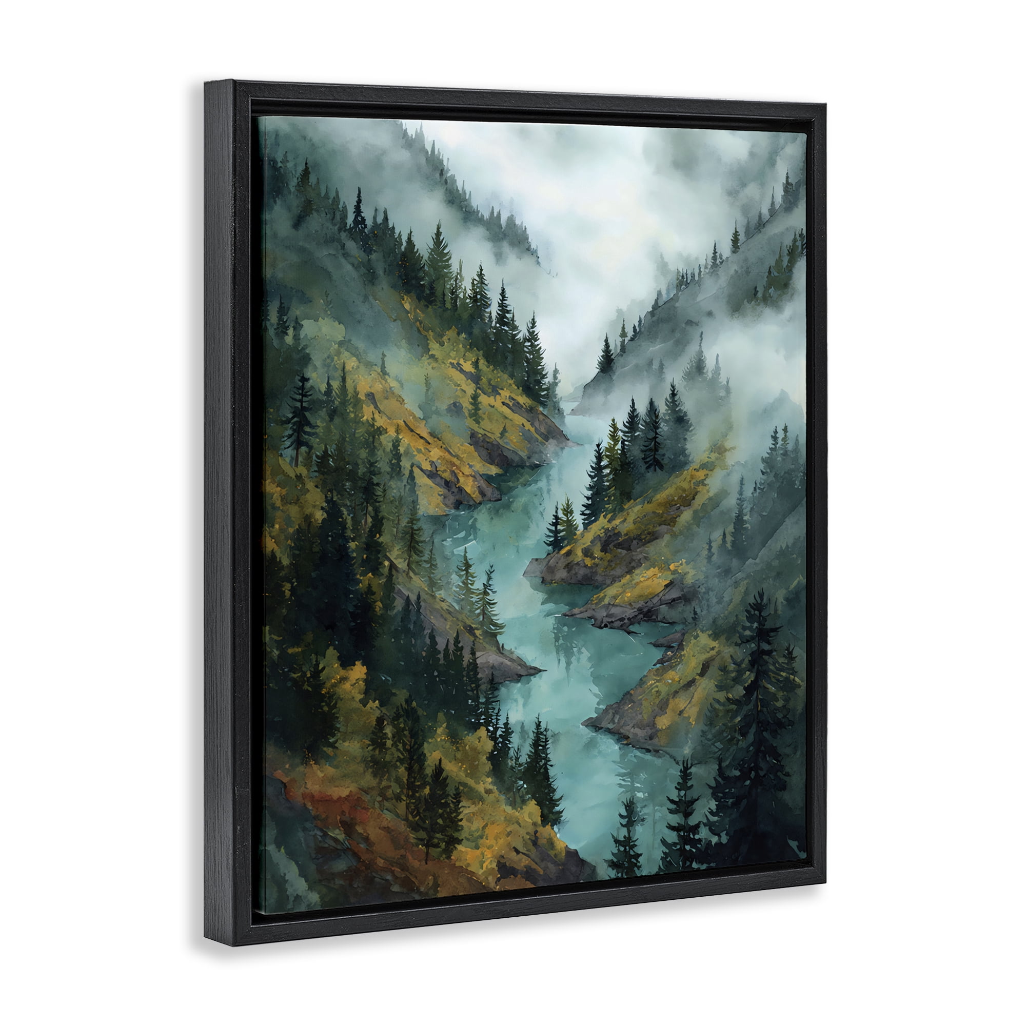 Stupell Industries Turquoise Mountain River Bends Black Framed Floater Canvas Wall Art, design by Franklyn Gregory