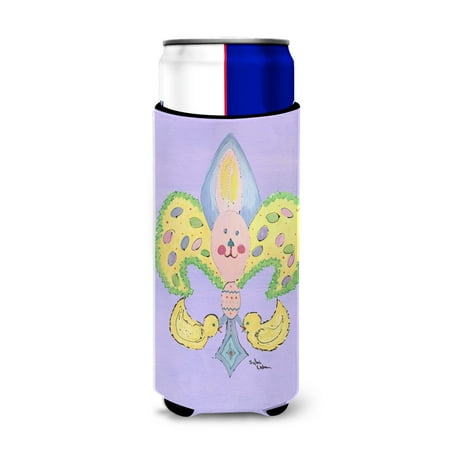 

Caroline s Treasures 8163MUK Easter Bunny Fleur de lis Ultra Hugger for slim cans Slim Can multicolor