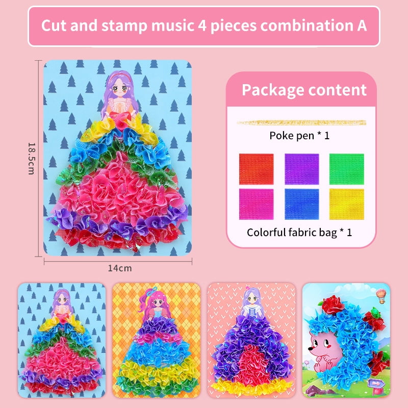 1 Set Birthday Gifts For Girl Children Fabric Poking Art DIY Puzzle Puncture Painting Kit Craft Toys Princess Poke Board Sticker