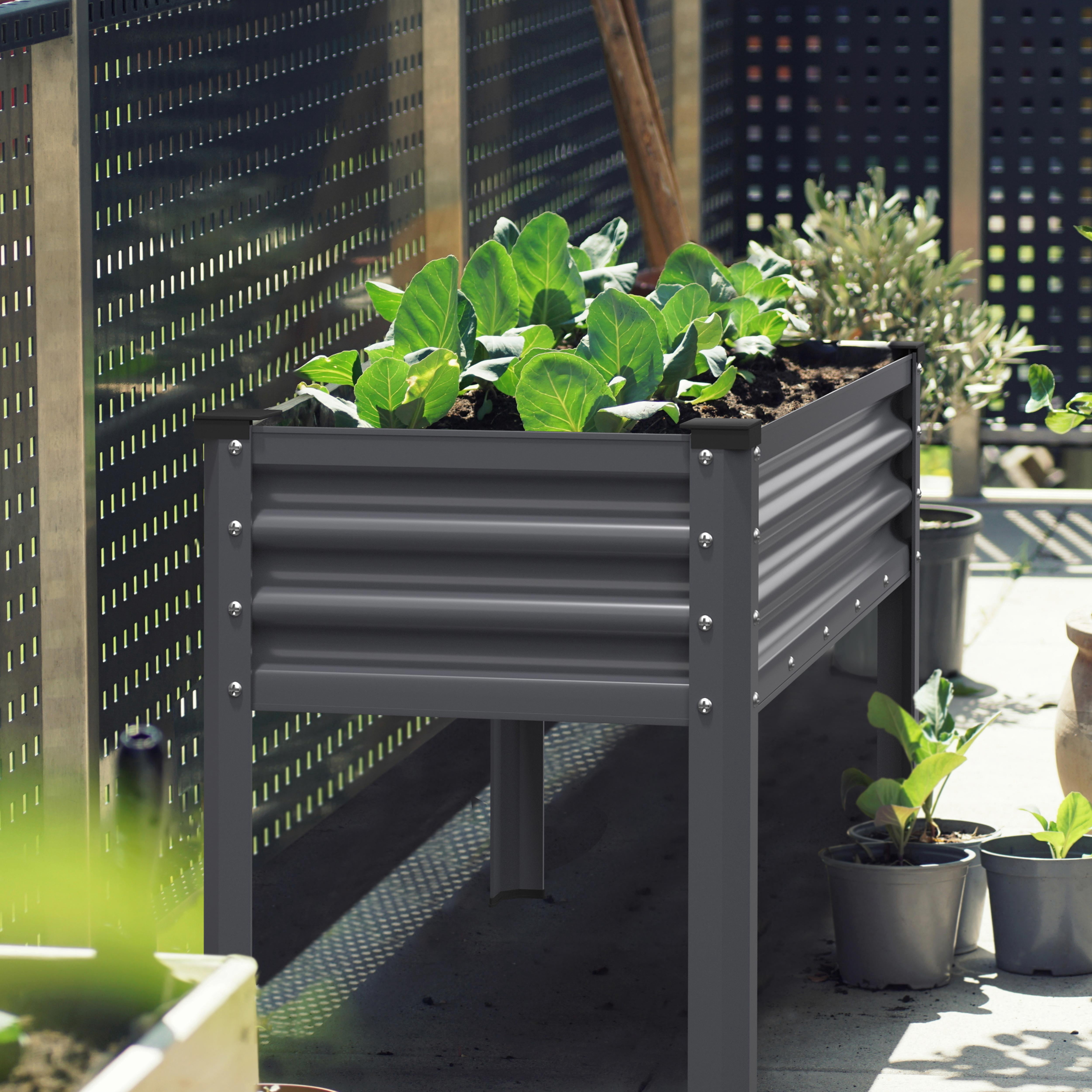 VEIKOUS 48"L×23"W×32"H Galvanized Steel Raised Garden Bed W/Drainage, Liner & Corner Protectors , Gray