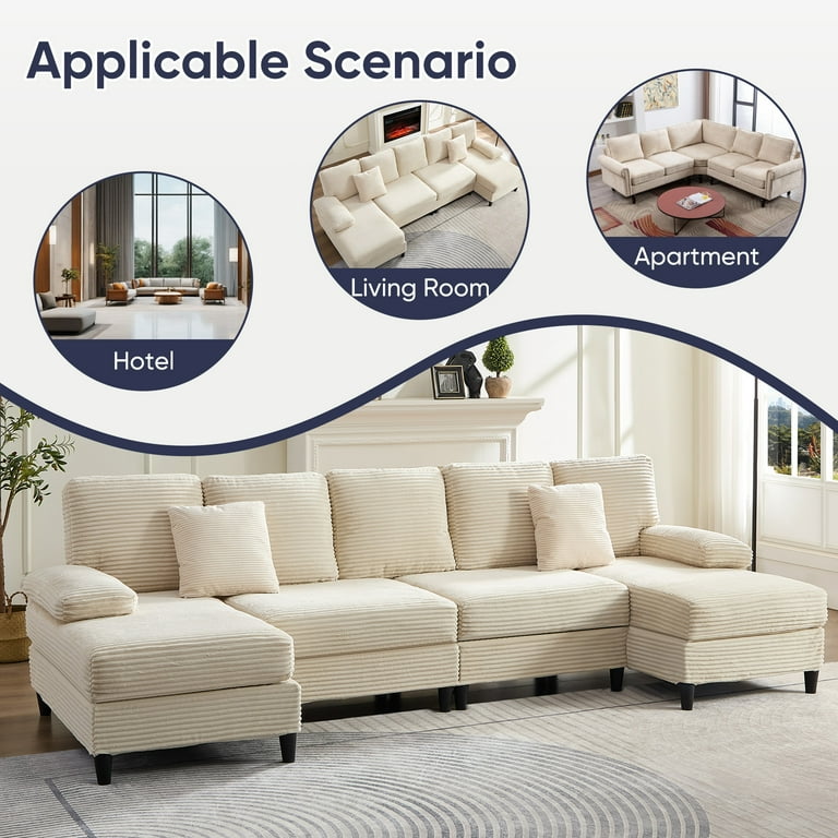ZAFLY U Shaped Sectional Sofa with Storage Ottoman, Large Sofas and Couches with Metal Frame, Sectionals for Living Room - Beige