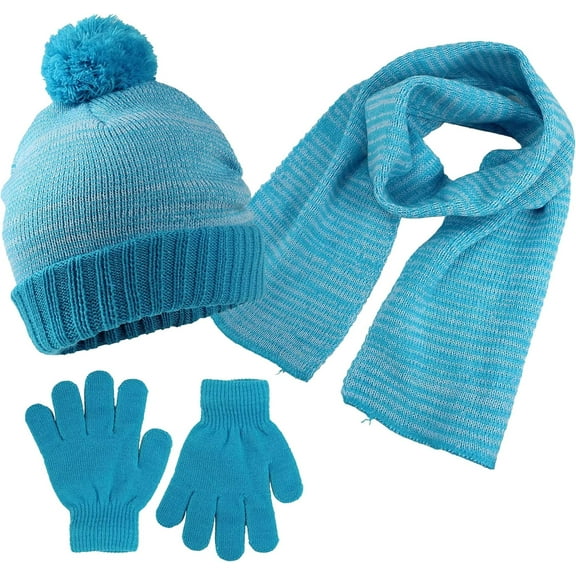 Girls 3-Piece Winter Hat, Scarf & Glove Set – Cozy Knit Beanie Accessories for Kids – Warm Cold Weather Gear