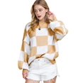 thumbnail image 4 of Women'S Fall Fashion Crew Neck Long Sleeve Lattice Ribbed Knit Loose Pullover Sweater Tops Khaki XL, 4 of 9