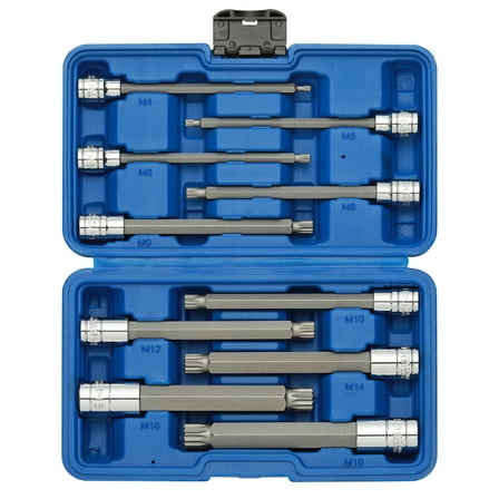 Mayouko Pro   10-Piece  6" Extra Long XZN Triple Square Spline Bit Socket Set, M4 to M18,  3/8" & 1/2" Driv