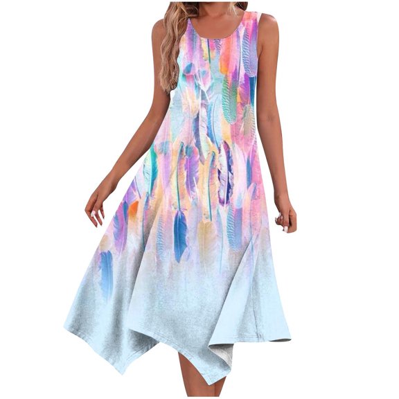 ibuvkizy Summer Dresses for Women Plus Size,Women's Casual Dress Sleeveless Sundress Hankerchief Hem Maxi Tank Dresses With Pockets,Holiday Party Beach Dress,Gifts for Women