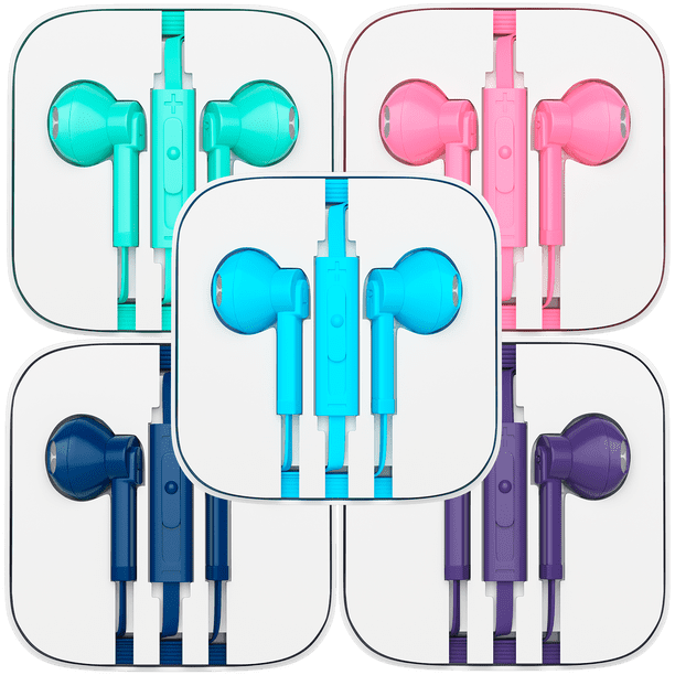 5 Pack Earphone Headphones with Microphone, Volume Control Wired In Ear