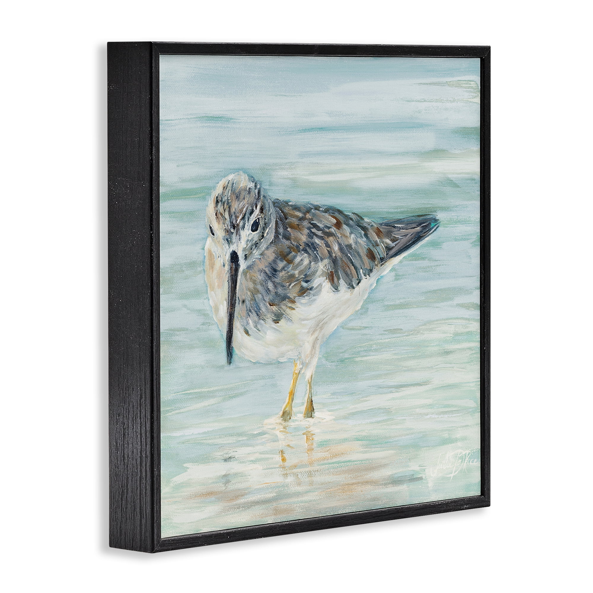 Stupell Industries Sandpiper on Shallow Shore Animals & Insects Painting Black Framed Art Print Wall Art, 12 x 12