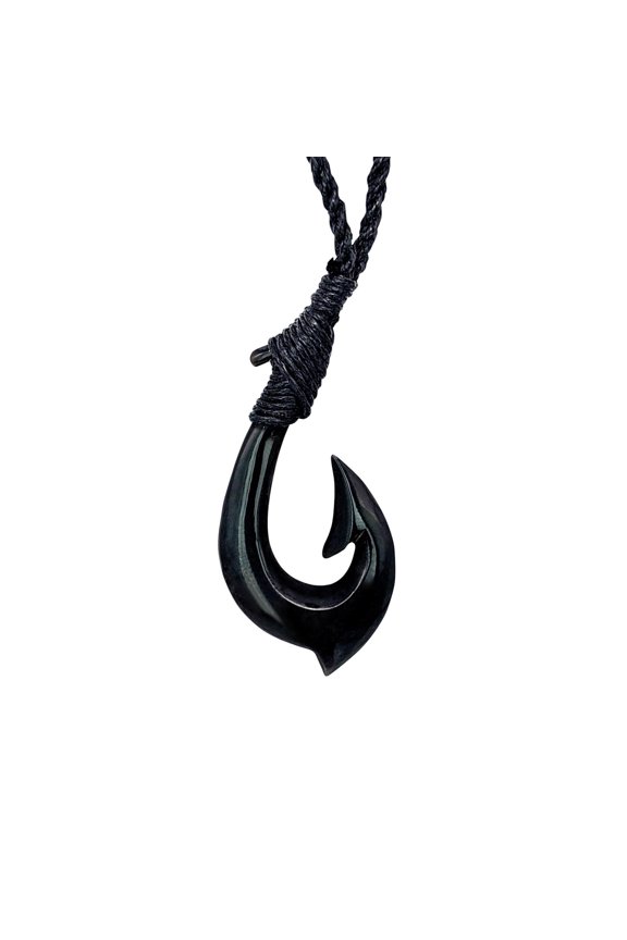 Women's Men's Hand Carved Horn Smooth Small Maori Hei Matau Pendant Necklace