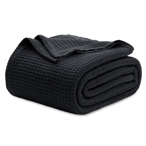 Manta para cama, 100% algodón, tejido gofrado, tamaño king, color negro