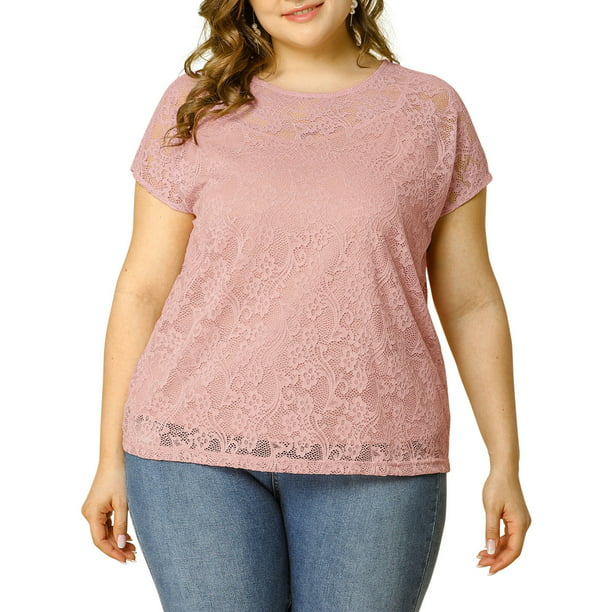 I detaljer konto fjendtlighed Agnes Orinda Juniors' Plus Size Lace Tops Short Sleeve Top with Cami -  Walmart.com