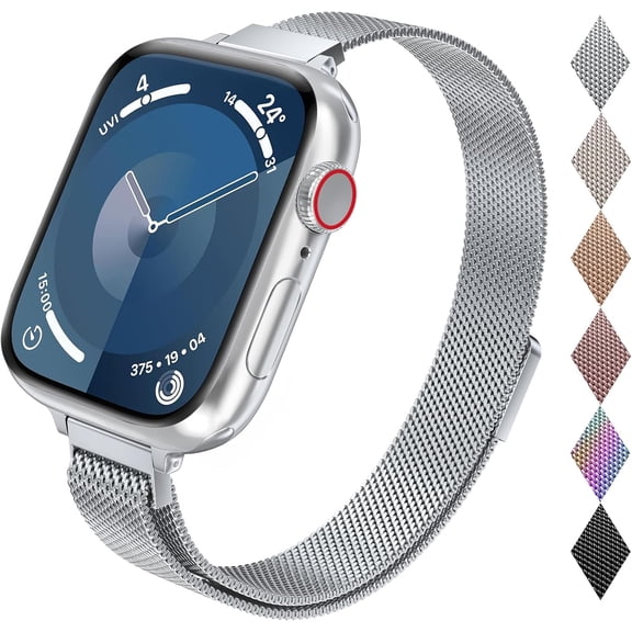 REQO for Apple Watch Band Series Ultra SE 8 7 6 5 4 3 2 1 38mm 40mm 41mm 42mm 44mm 45mm 49mm, Stainless Steel Slim & Thin Mesh Magnetic Clasp Strap Women and Girl Replacement Band for iWatch(45MM)