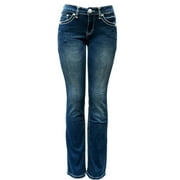 Jack David Rhinestone Studs Dark Wash Denim Flap Pocket Bootcut Jeans
