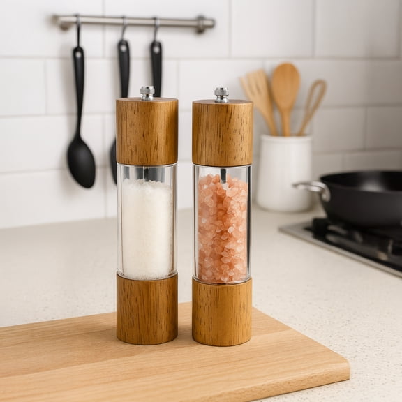 2 Pcs Salt and Pepper Grinder Set, 8 in (21.5 cm) Acrylic and Wood Manual Shakers with Ceramic Core, Kitchen Tool Box, Pepper Grinder Ideal for Home and Kitchen