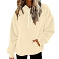 thumbnail image 5 of Women's Flannel Hooded Sweatshirt, Drop Shoulder Oversized Pullover, Soft Brushed Fleece Hoodie, Casual Loose Fit Sweater, Solid Color Lounge Hoodie for Women Beige L, 5 of 7