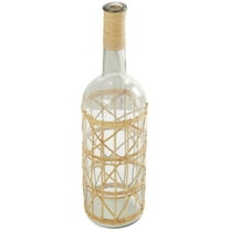 DecMode 23" Handmade Tall Glass Vase with Light Brown Rattan Woven Body and Neck