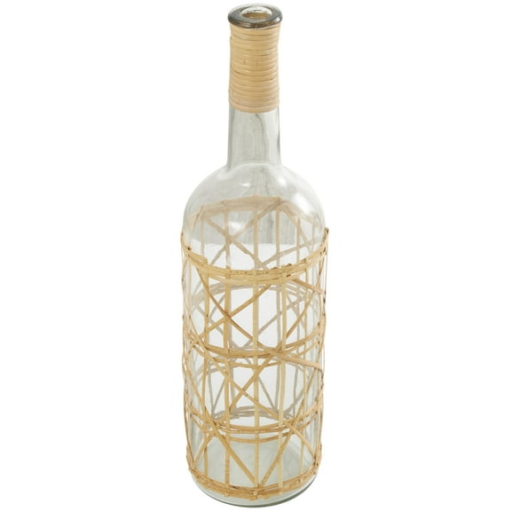 DecMode 23" Handmade Tall Glass Vase with Light Brown Rattan Woven Body and Neck