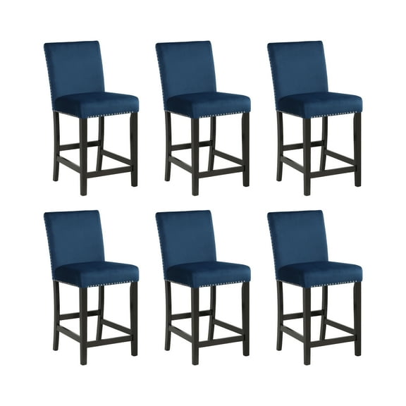 New Classic Furniture Celeste Solid Wood Counter Chairs in Blue (Set of 6)