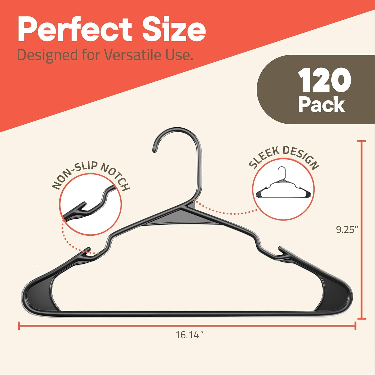 Gray Plastic hangers 120 Pack– Heavy-Duty Plastic Hangers Slim and Space-Saving Hangers, Durable & Lightweight PP Hangers with Non-Slip Shoulder Notches for Slip Dresses, Suits, Jackets & Camisoles