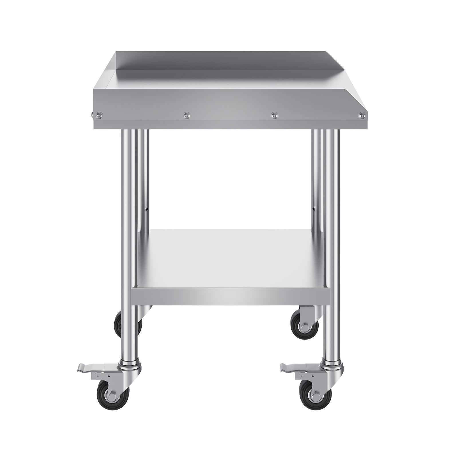 VEVOR Stainless Steel Work Table, 24 x 24 x 30 Inch Commercial Food Prep Worktable with 4 Wheels, Casters, 3-Sided Backsplash Heavy Duty Prep Worktable, Metal Work Table for Restaurant Home Hotel