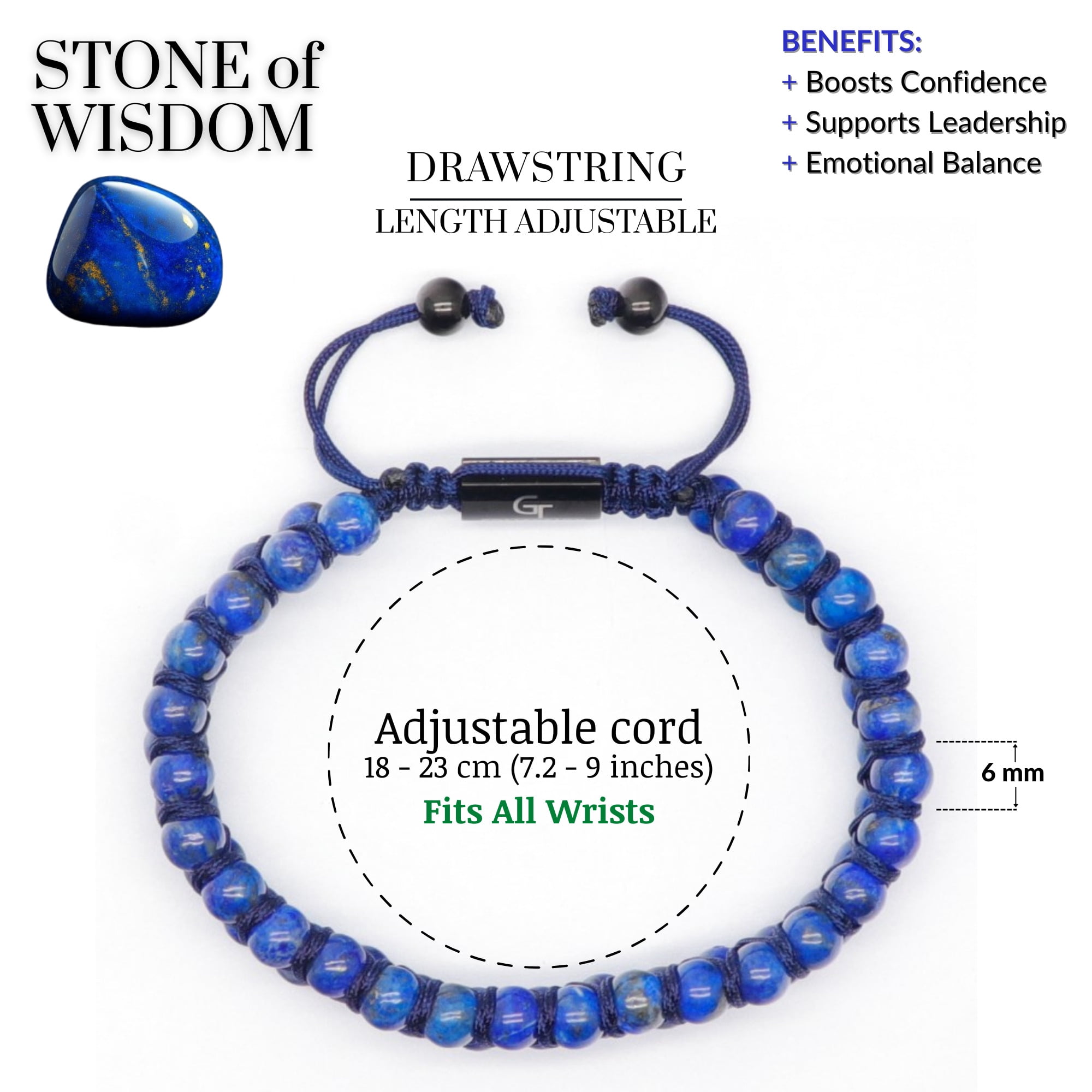 Men's LAPIS LAZULI Double Bead Bracelet | Gift for Men | One Size Fits All | 100% Natural | Gemstone Adjustable Bracelet