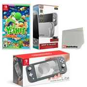 Nintendo Switch Lite Console Gray with Yoshi's Crafted World, Protective Case, Screen Protector and Screen Cleaning Cloth Bundle