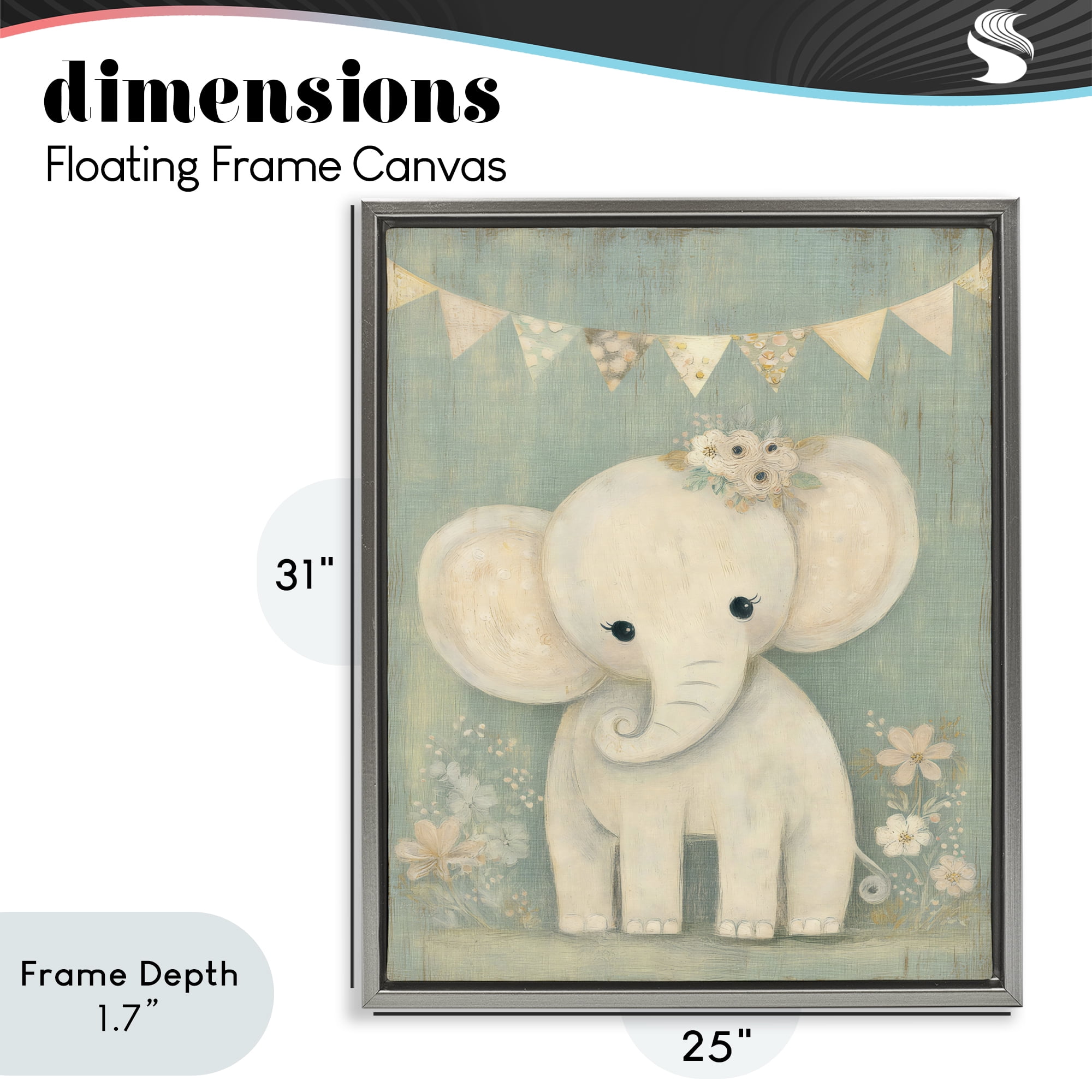 Stupell Industries Elephant with Overhead Banner Gray Framed Floater Canvas Wall Art, design by Ink Drop Loft