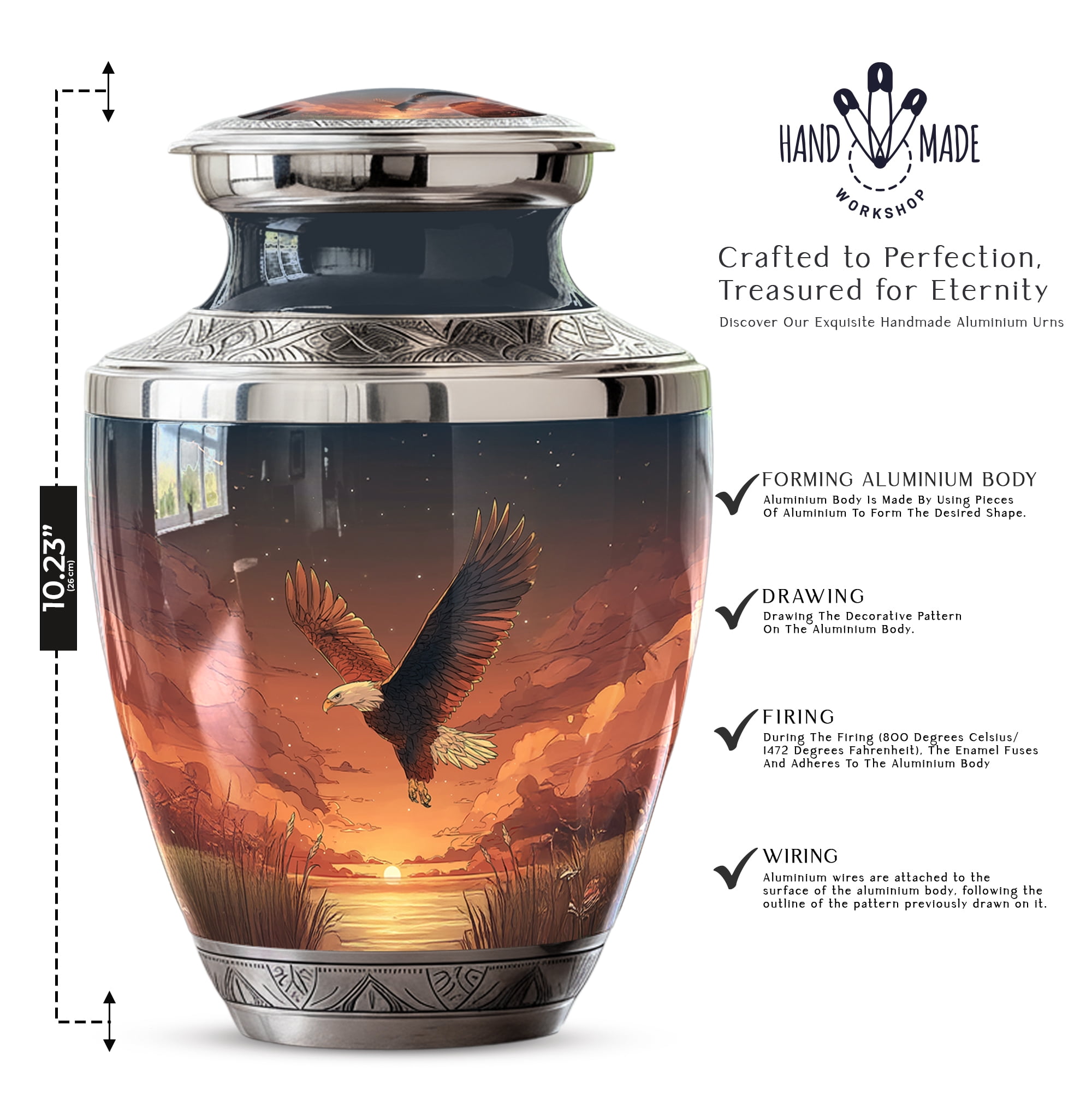 Flying Eagle Urns for Human Ashes Adult Male - 3 Inch Sunset Eagle Cremation Urn - 10 Inch with 4 Mini Keepsake Urns - Large Ash Container Memorial Urn Set