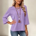 thumbnail image 4 of Tusihei Women V Neck 3/4 Sleeve Casual Tops Loose Fit Boho Pullover Tee Solid Basic Comfy Summer Fall Outfits Beach Blouse, Purple L, 4 of 8