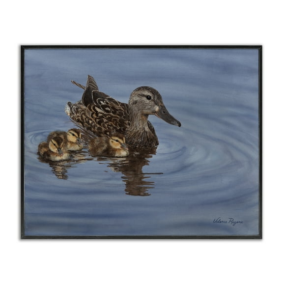 Stupell Industries Duck Family Ripples Animals Painting Black Framed Art Print Wall Art, 14 x 11