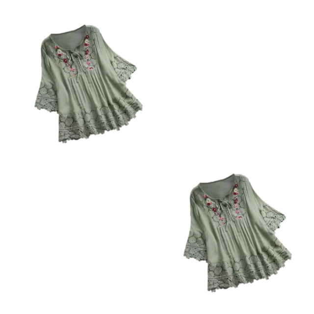 Blusa vintage Qarigey para mujer con cuello en V verde M