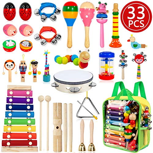 Musical Instruments Toys Set for Kids,26 PCS Wooden Percussion Instruments for 