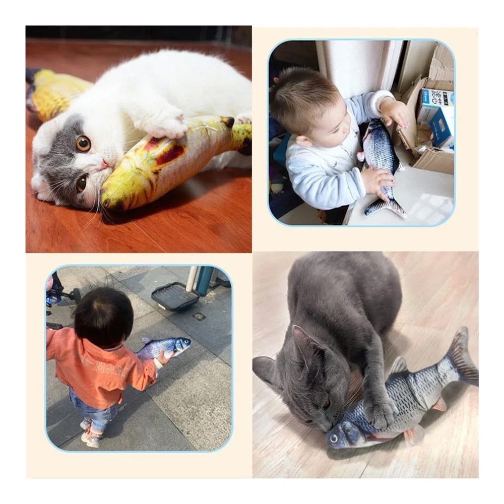 YJ 3PCS Electric Cat Toy Fish Pet Cat Toys Simulation Fish Swing Kitten Dance Fish Toy Funny Cats Chewing Playing Supplies USB Charging