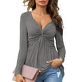 thumbnail image 2 of VBARHMQRT Summer Control Top Underwear for Women Womens Casual Tops Long Sleeve V Neck Tee Shirt Solid Loose Side Split Blouse Tunic Black Crop Top Womens V Neck T Shirts Loose Fit Cotton, 2 of 6