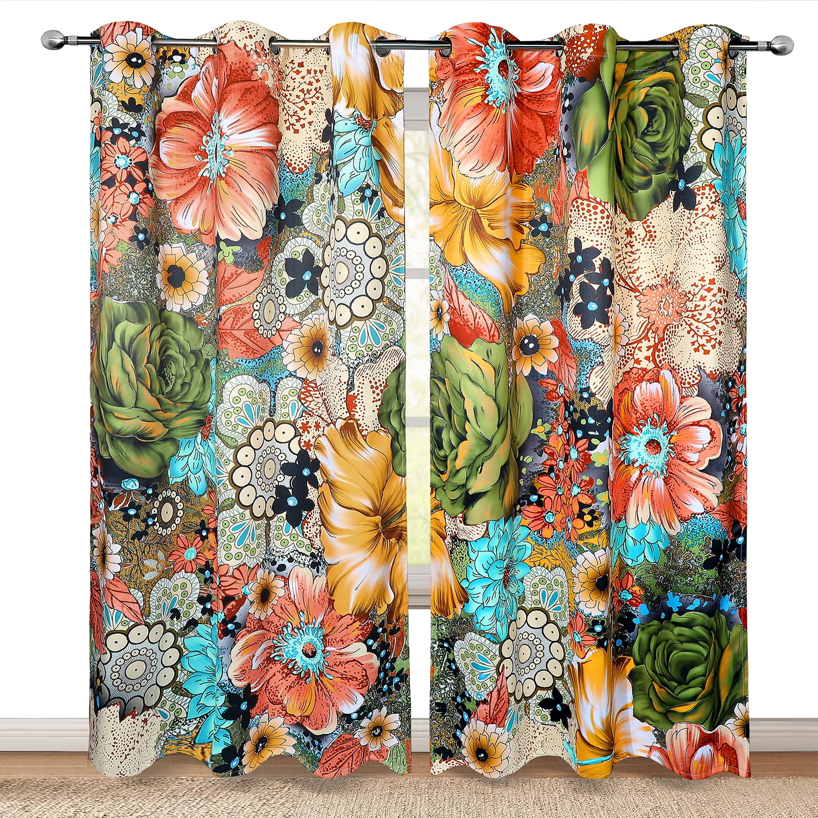 Wesan Boho Flower Floral Blackout Curtains Colorful Flowers Decor for