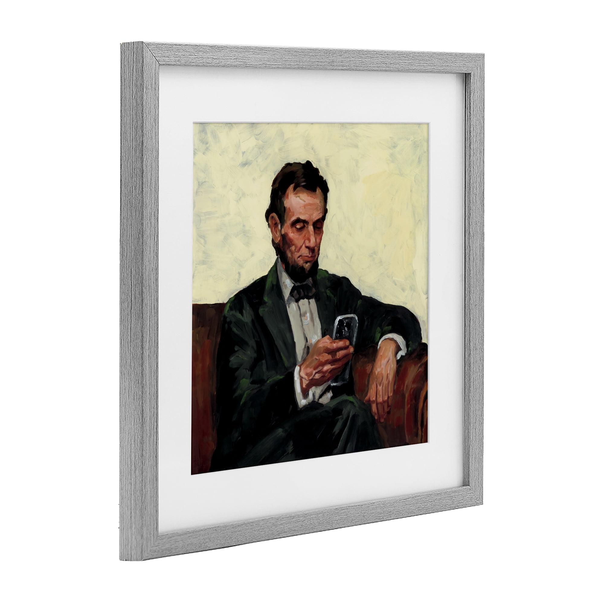 Stupell Industries Abe with Cellphone Gray Framed Print Under Glass, design by Studio Bautista