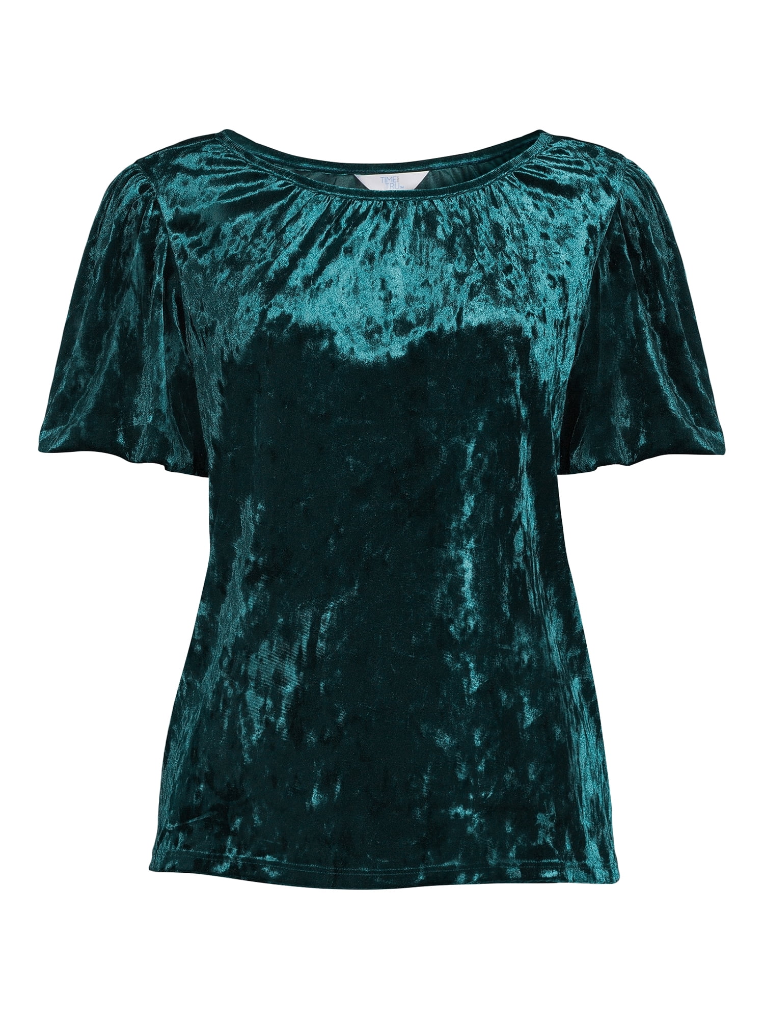 Time and Tru Women's Crushed Velvet Top with Short Sleeves, Sizes XS-XXXL