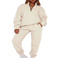 thumbnail image 1 of Ladies‘ Solid Color Long Sleeve Quarter Zip Pullover Pants Tracksuits, 1 of 9