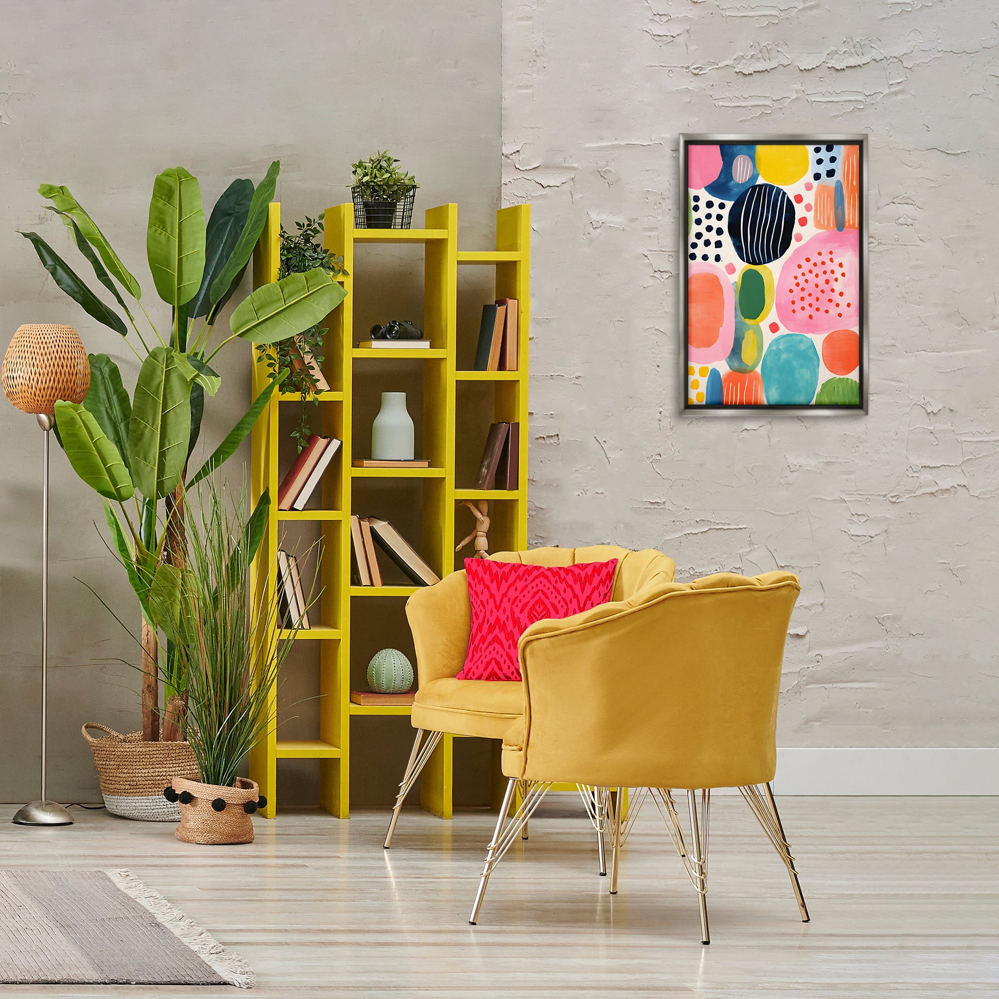 Stupell Industries Whimsical Patterned Shapes Abstract Painting Gray Floater Framed Canvas Art Print Wall Art, 17 x 25
