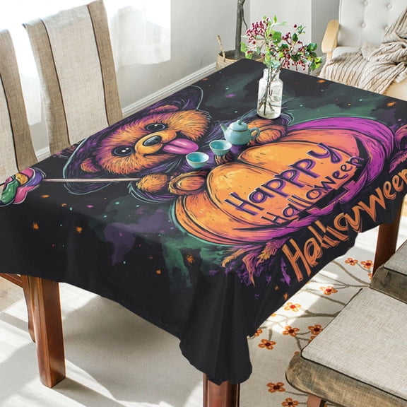 BZSMCE Square Tablecloth Bear and Pumpkin Pattern Tableclothes