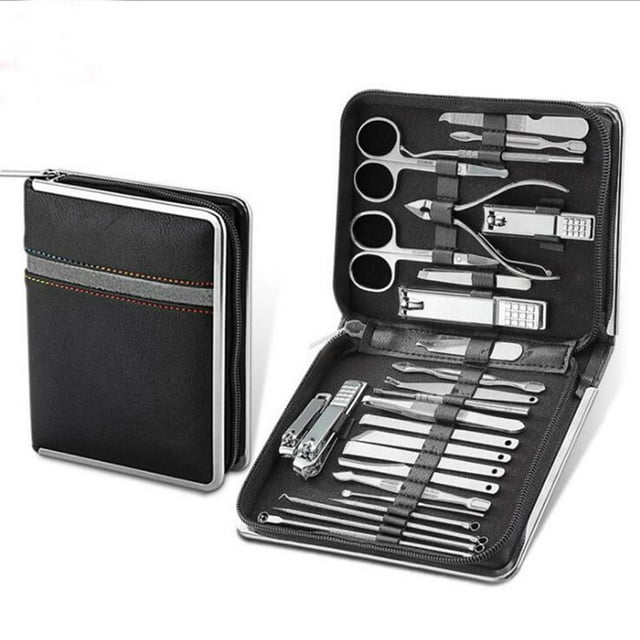 Juego de 26 cortaúñas multifuncional, impermeable, portátil, fácil de usar, herramienta para manicura, para casa, viajes, color negro