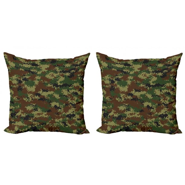 Camo Throw Pillow Cushion Cover Pack of 2, Grunge Graphic Camouflage