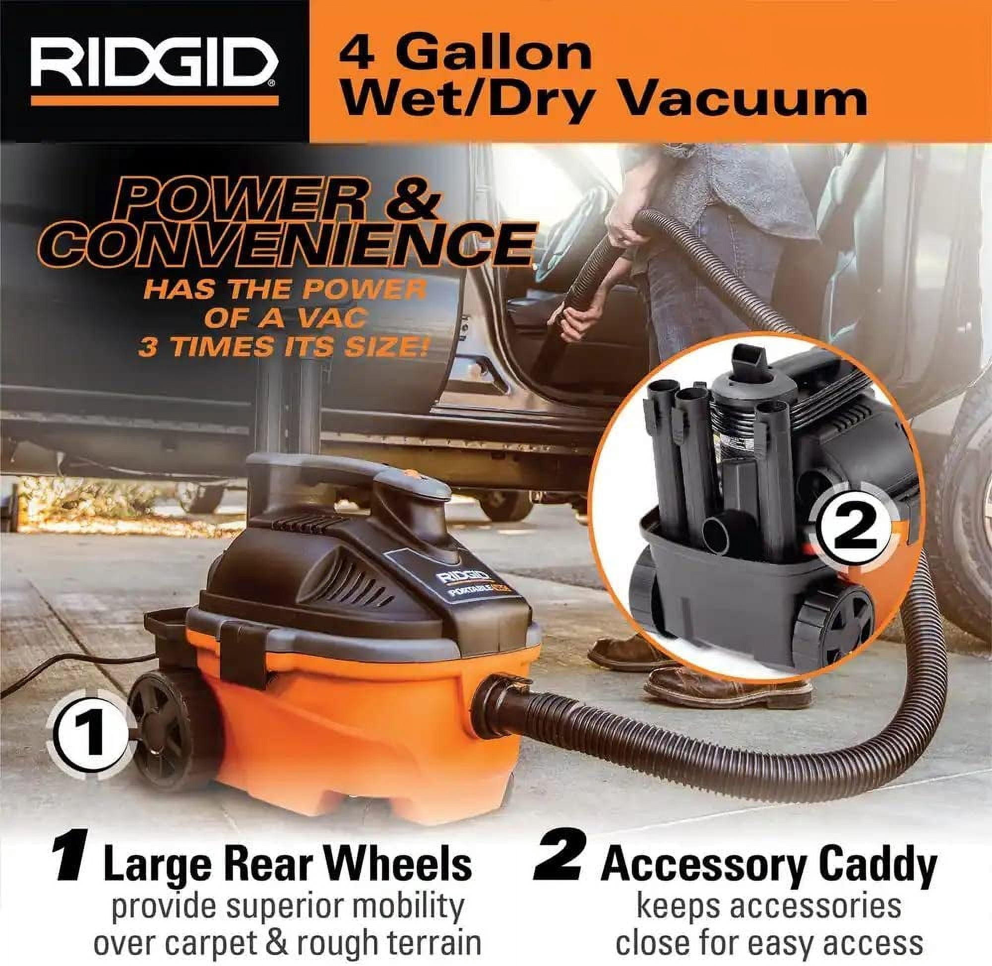 4 Gallon 5.0 Peak HP Portable Wet/Dry Shop Vacuum with Fine Dust Filter, Hose, Accessories and Premium Car Cleaning Kit