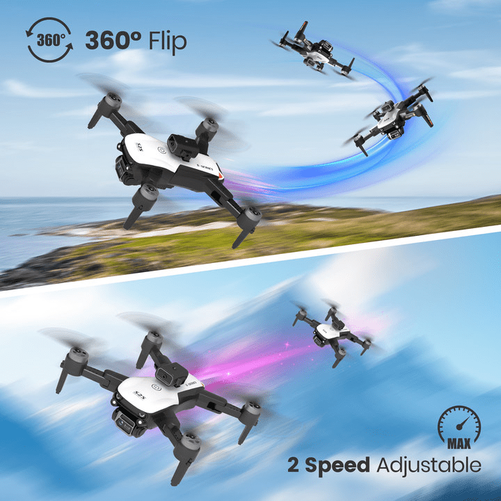 Wefone S2S Foldable Drone with 6K Camera for Adults and Kids, Brushless Motor, 2 Batteries, White
